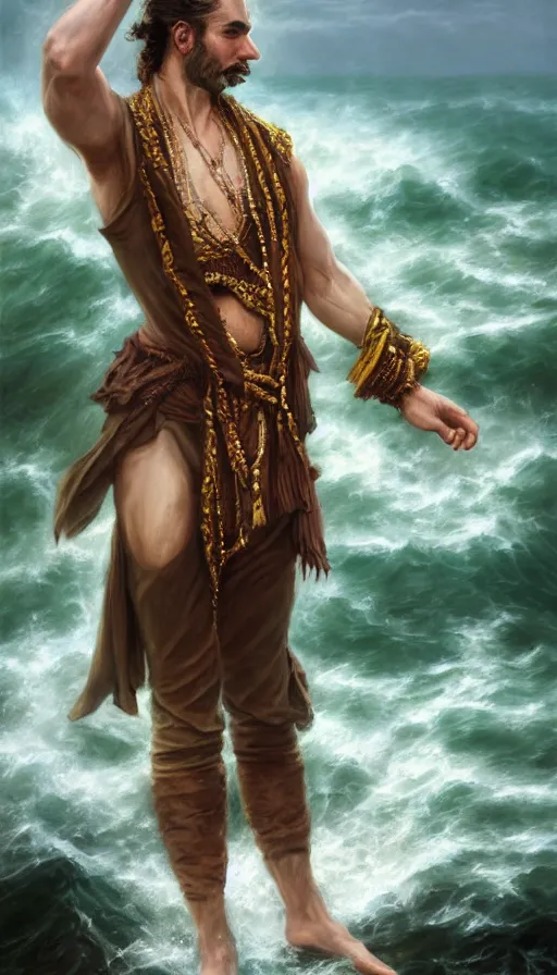 Image similar to elegant corsaire captain, stern look, late xix century commodore vest, full body portrait xix immpresionist paint, wild ocean background, highly detailed, digital painting, artstation, concept art, sharp focus, illustration, art by Artgerm, Grafit Studio, and Greg Rutkowski, Craig Mullins, Stanley Artgerm Lau, WLOP, Ross tran, James Jean, Andrei Riabovitchev, Marc Simonetti, magic the gathering, trending on ArtStation, digital art - W 640