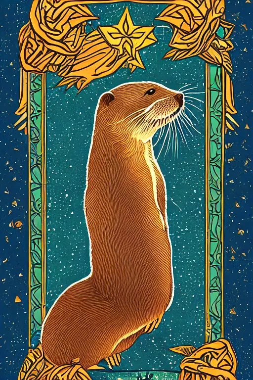 Prompt: tarot card illustration depicting an otter on the card tepmerance, framed in an elaborate line border, tarot card, detailed illustration, otter, furry art, artstation, 4 k