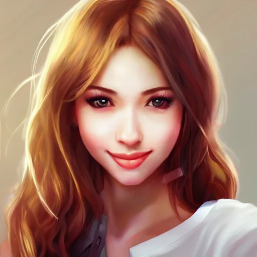 Image similar to very beautiful female nurse, smiling, flirty, eye contact, perfect face, perfect body, drawn by artgerm