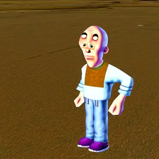 Image similar to full body shot of Courage the Cowardly Dog in GTA San Andreas, PlayStation 2 graphics, low quality 3D model