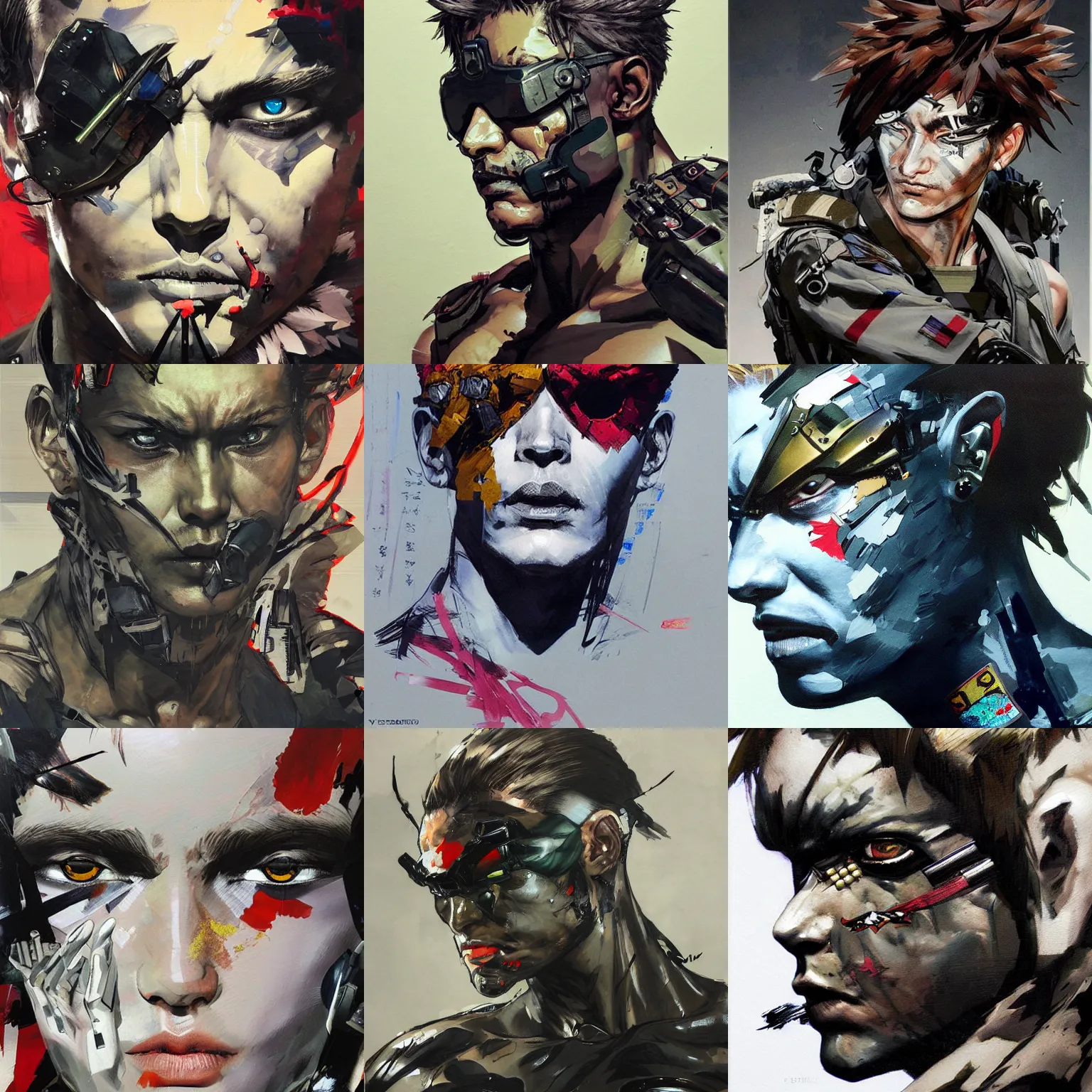 Prompt: a dramatic side portrait painting of a soldier, with compound - eyes!! extreme, surreal cryptid eyes that glow!! art by yoji shinkawa and sandra chevrier, trending on artstation, award - winning, perfect composition.