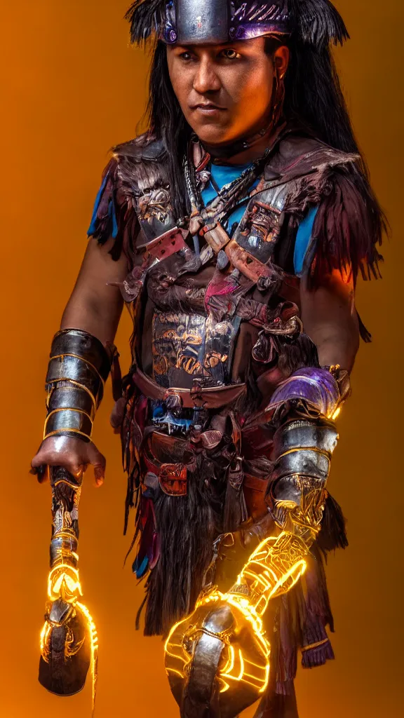 Prompt: a studio portrait of a Incan warrior, professional photography, bisexual lighting