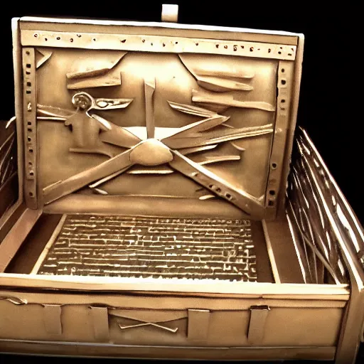 Prompt: of a youtuber unboxing the ark of the covenant