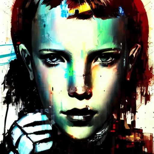 Image similar to Portrait of cyborg Millie Bobby Brown by Yoji Shinkawa