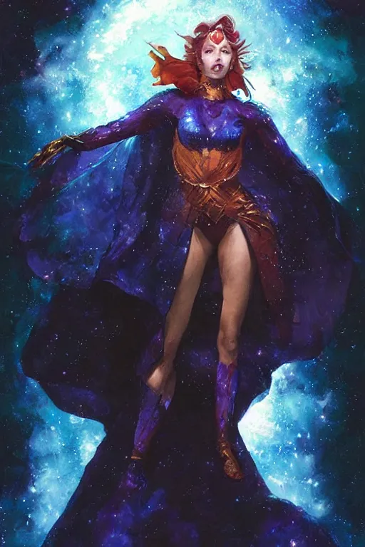 Prompt: portrait of the dome diceling dancer wearing galaxy hall cape by artgerm and Craig Mullins, James Jean, Andrey Ryabovichev, Mark Simonetti and Peter Morbacher 16k