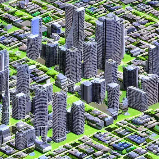 Image similar to a 3D render of an isometric motherboard city