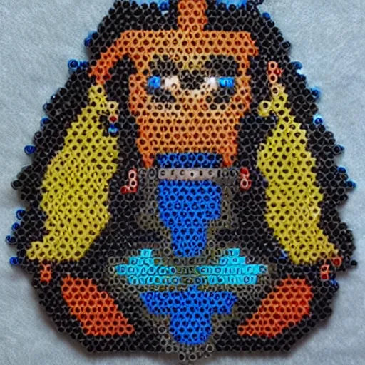 Image similar to a warrior from world of warcraft made out of beads