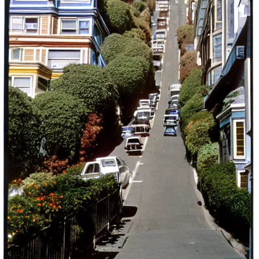 Image similar to color photography of Lombard Street, San Francisco In 1975