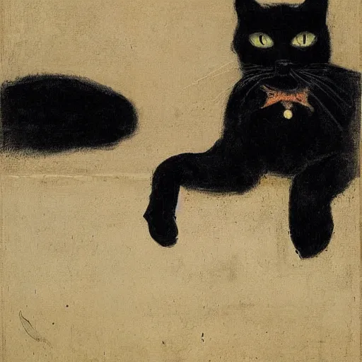 Image similar to black cat as a nineteenth century robber baron portrait by james mcneill whistler