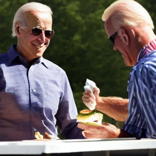 Prompt: joe biden giving a hamburger to walter white