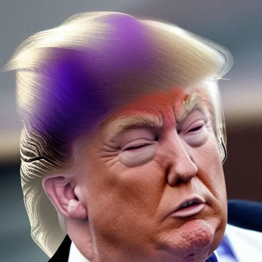 Image similar to donald trump with hair made of purple ice