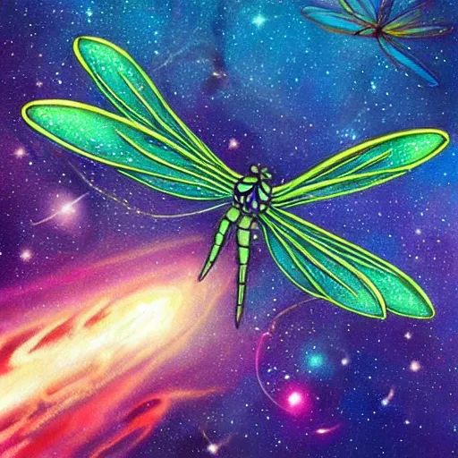 Image similar to A cosmic Dragonfly, universe on the background, concept art , Pinterest art station