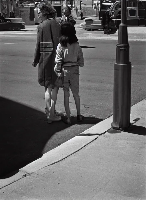 Image similar to street photography by vivian maier. professional photography.