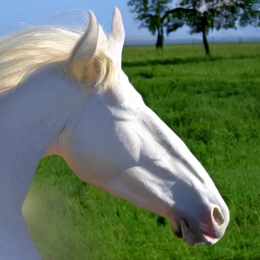 Prompt: white horse with wings and a single horn on his forehead