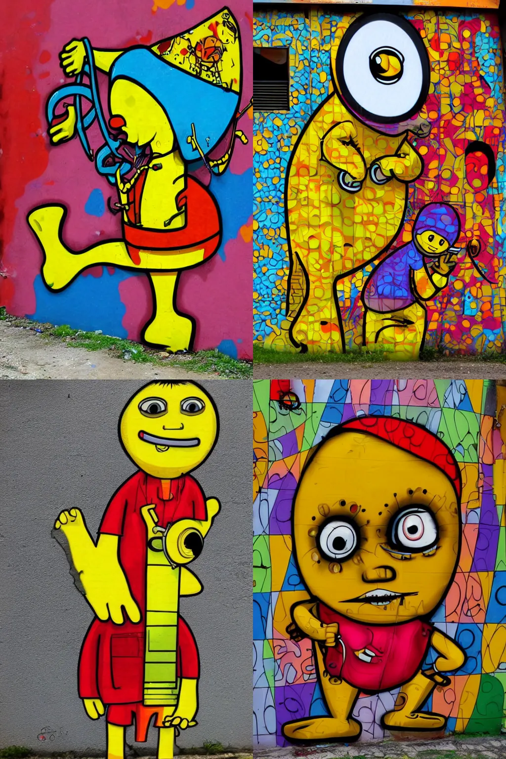 Prompt: a character by os gemeos, graffiti style, detailed, funky