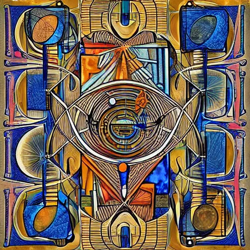 Prompt: maze labyrinth steampunk by albert gleizes and by hilma klint, hd, artstation, fluid colors