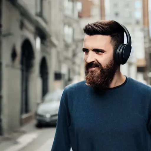 Prompt: a man wearing headphones