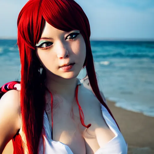 Image similar to headshot of a cute girl cosplaying as Nami from One Piece standing on a beach, cosplay, photo by Mert and Marcus