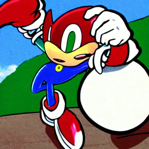 Image similar to Dr. Eggman throwing an egg at Sonic the Hedgehog