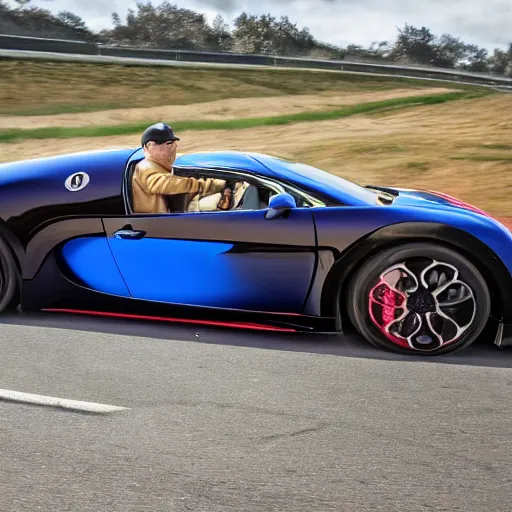 Prompt: andrew tate driving a bugatti