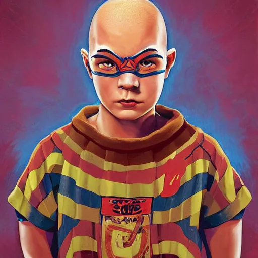 Prompt: a young man with a shaved head as a super hero, pixar cute, highly detailed, sharp focus, digital painting, artwork by Jeremiah Ketner + Mati Klarwein + Fintan Magee + Chris Mars