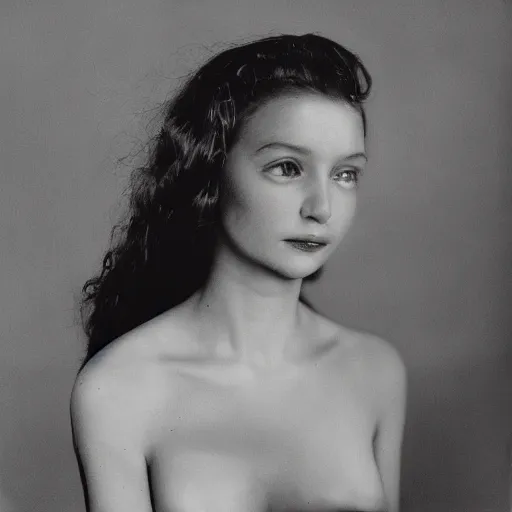 Image similar to half - length portrait of girl, fine art portrait photography by richard avedon