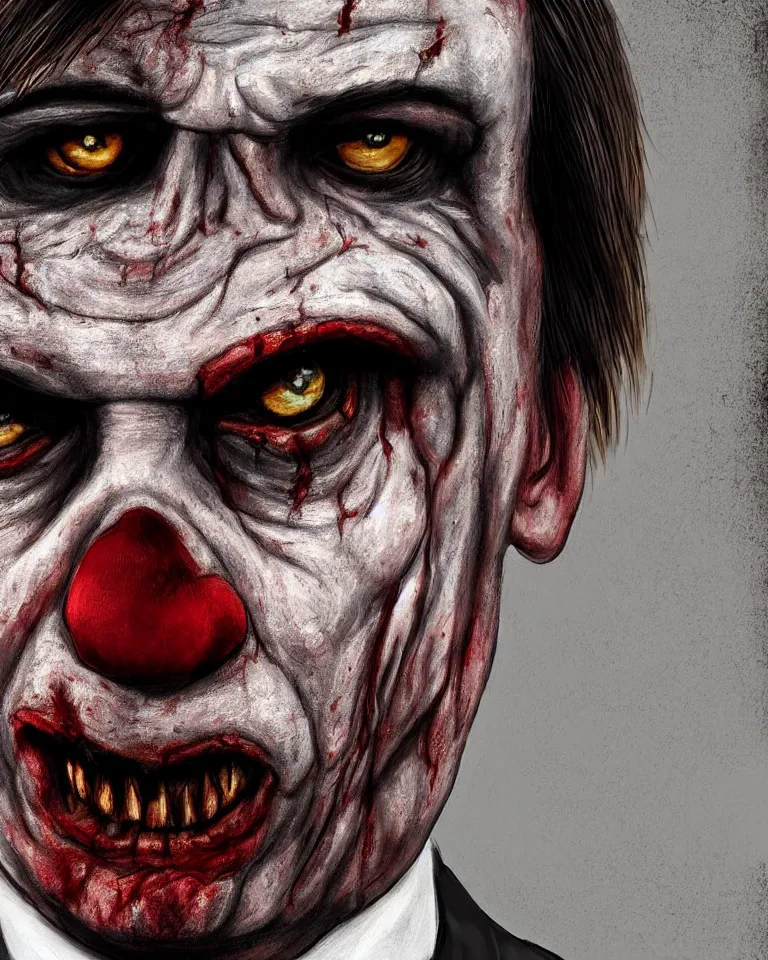 Image similar to a striking digital painting portrait of bolsonaro as a zombie clown