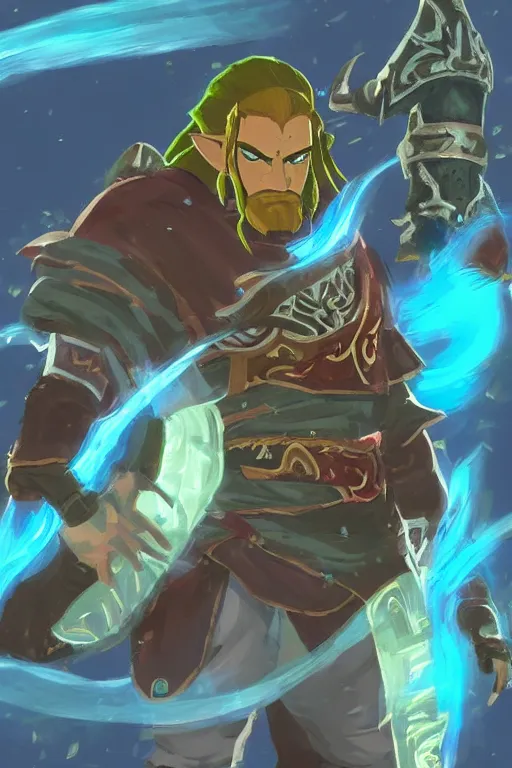 Image similar to an in game portrait of ganondorf from the legend of zelda breath of the wild, breath of the wild art style.