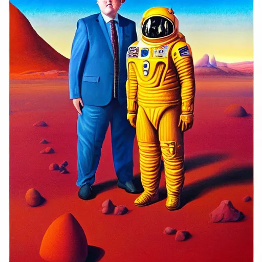 Prompt: rishi sunak and boris johnson on mars, abstract oil painting by gottfried helnwein pablo amaringo raqib shaw zeiss lens sharp focus high contrast chiaroscuro gold complex intricate bejeweled