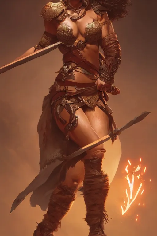 Image similar to barbarian woman, accurate anatomy, only two hands, highly detailed, digital painting, artstation, concept art, smooth, sharp focus, illustration, Unreal Engine 5, 8K, art by ross tran and greg rutkowski and alphonse Mucha