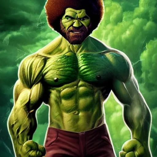 Image similar to photomanipulation of BOB ROSS as hulk, marvel