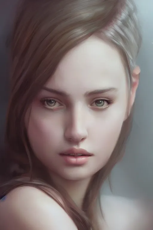 Prompt: portrait of a very beautiful young lady in style of Mandy Jurgens, 4k, hyper realistic, ultra details, trending on artstation, exquisite details, cinematic, sensual,