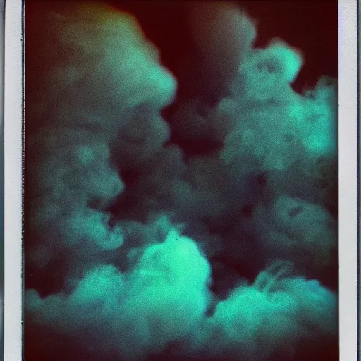 Image similar to polaroid of clouds of smoke that look like dancers, texture, lomography, fashion neon light