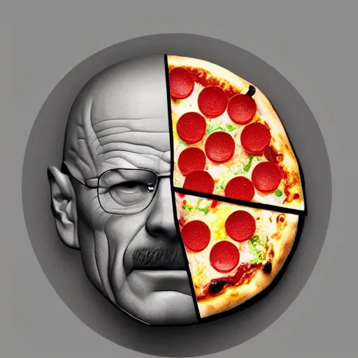 Image similar to pizza made of walter white figurine stickers, unreal, render, splash, award winning photograph