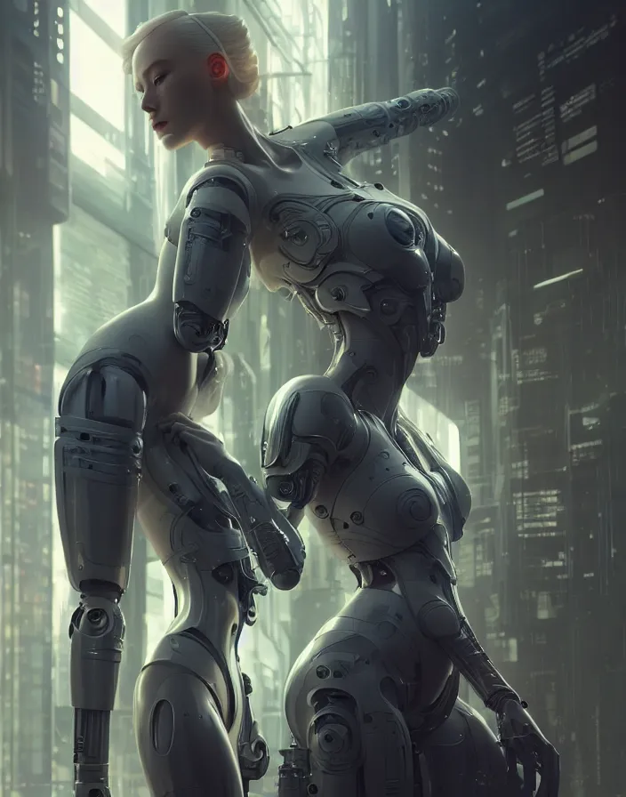 Image similar to crying beautiful female android!, intricate detailed environment, photorealistic!, octane render, mechanical, concept art, cinematic lighting, digital art, cinematic, cgsociety, hyper realism, cyberpunk 8 k. by artgerm and wlop and maciej kuciara and godmachine and moebius and rossdraws and greg rutkowski and alphonse mucha and stanley lau