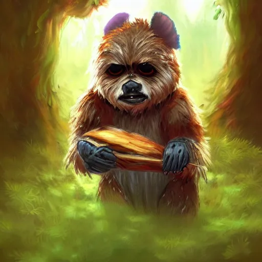 Cute Ewok Bathing In The Forest Artstation Colorful Stable