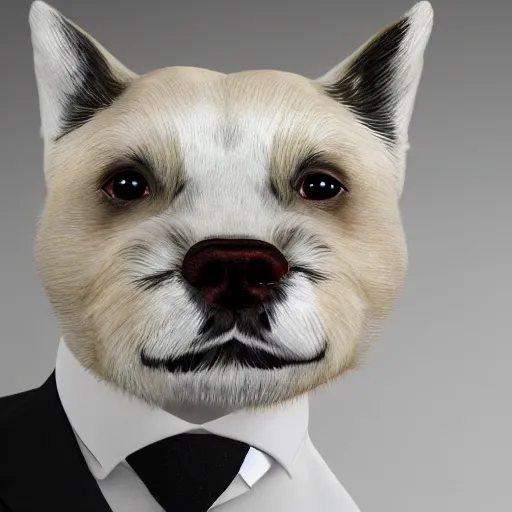 Image similar to photorealistic dog wearing business suits from vogue magazine