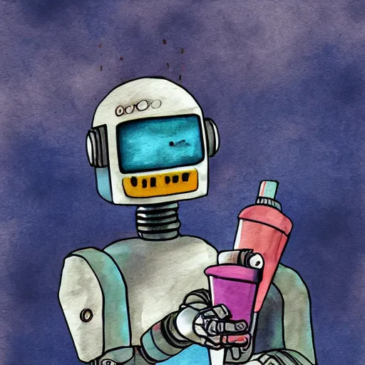 Image similar to a robot holding a t - shirt, digital art, illustration, water color