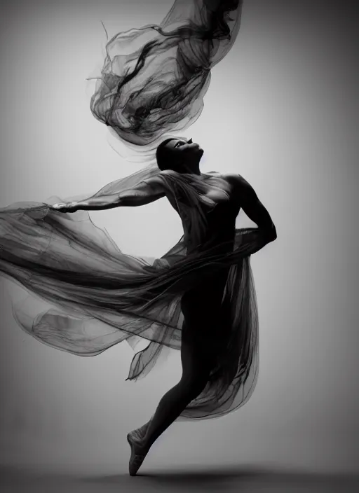 Image similar to a Photorealistic dramatic hyperrealistic render of a beautiful Female smoke dancer by Ken Brower and Deborah Ory of NYC Dance project,Lois Greenfield,Flowing cloth and smoke,Beautiful dynamic dramatic dark moody lighting,volumetric,shadows,cinematic atmosphere,Octane render,8K