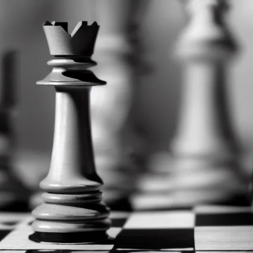 Prompt: chess piece connected to a machine with cables in an empty white room, wide shot, 14mm, f1.4, filmstill by Edward Weston