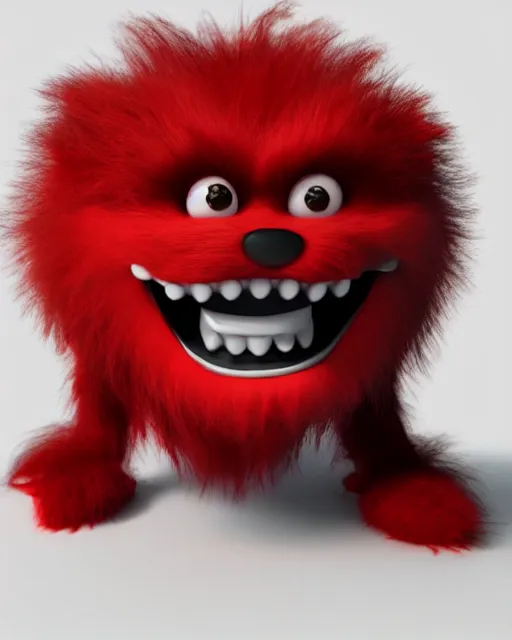 Image similar to 3 d render of completely red hairy friendly monster smiling wearing chrome shades, simple, cute, cartoony, white background, unreal engine 5 hdr