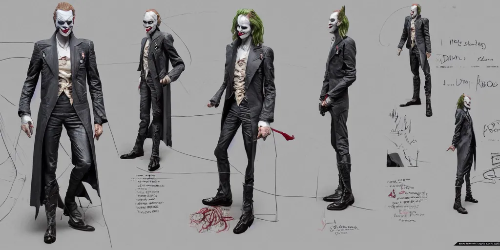 Image similar to david bowie as the joker, character sheet, concept design, contrast, hot toys, kim jung gi, greg rutkowski, zabrocki, karlkka, jayison devadas, trending on artstation, 8 k, ultra wide angle, pincushion lens effect