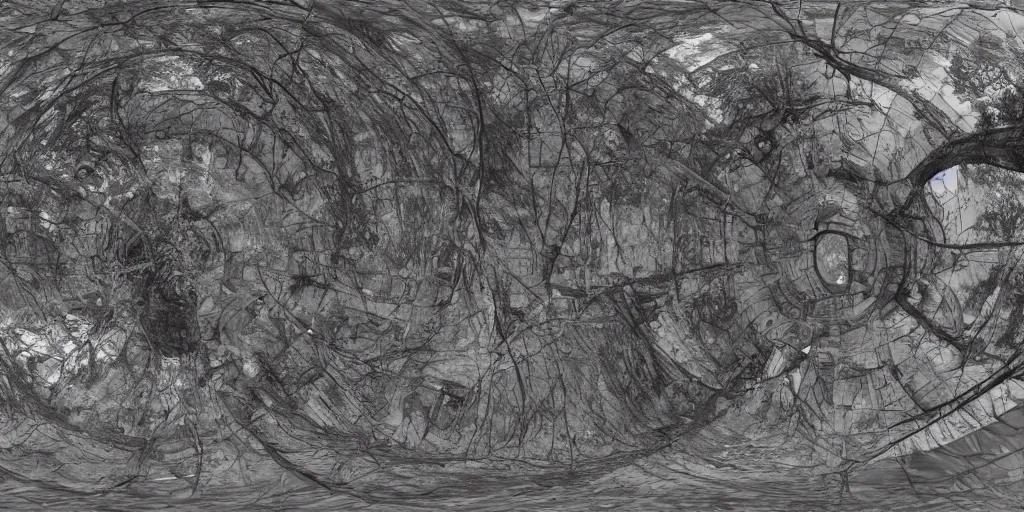 Image similar to sei, gunbi, pattern, three point perspective, fish eye, 3 6 0 panorama, warm tone and ( ( ( ( cold tone ) ) ) )
