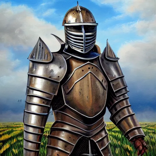 Image similar to a highly detailey oil painting of a full armored knight in a cannabis field. brush strokes. 4 k. colorful. photoshop. trending on artstation