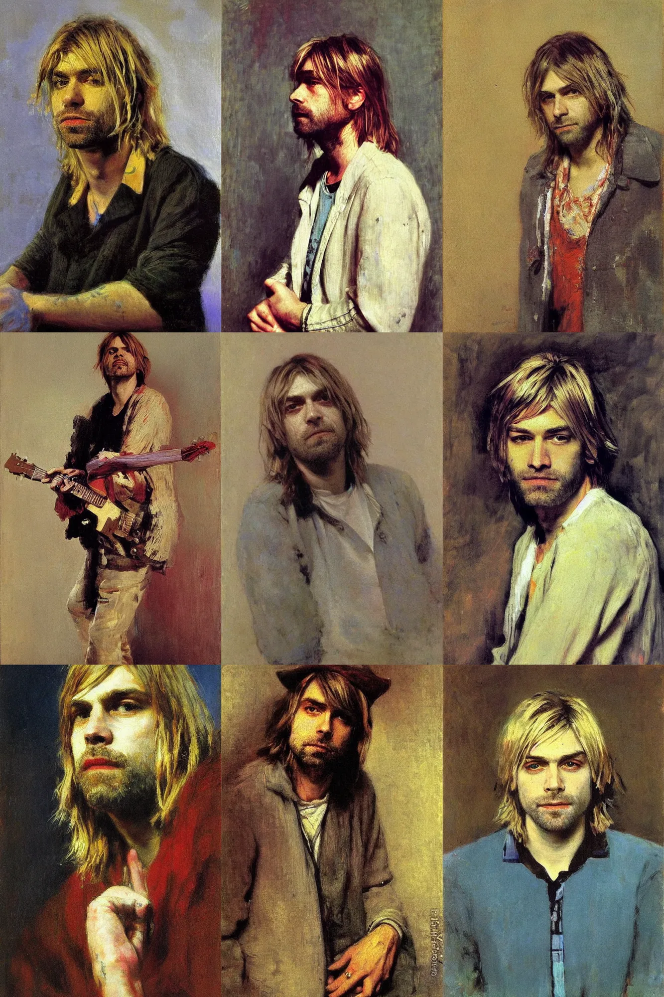 Prompt: Portrait of a kurt cobain by Ilya Repin