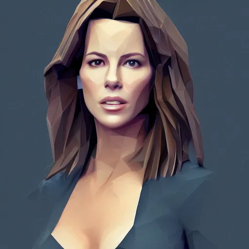 Image similar to low poly Kate Beckinsale in a t-shirt and jeans, digital painting, artstation, concept art