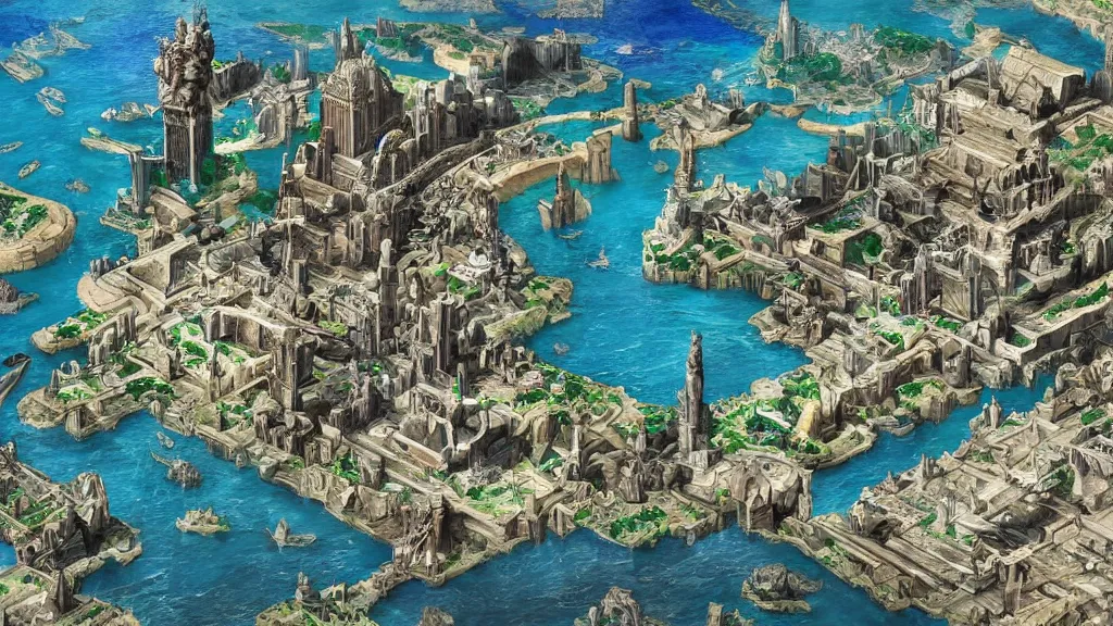 Image similar to digital painting of the advanced city of atlantis at its peak, circa 3 0 0 0 bc