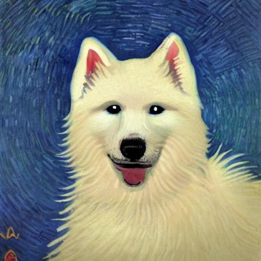 Image similar to a samoyed by vincent van gogh, digital art, trending on artstation