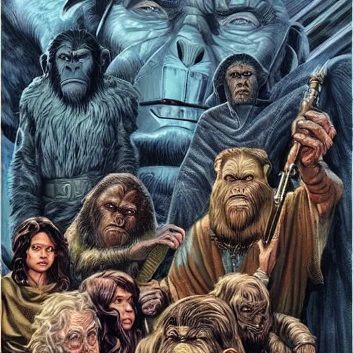 Prompt: Moses and the planet of the apes in middle Earth by Joe Jusko