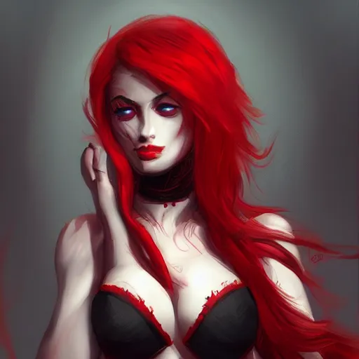 Image similar to dark witch character red and black colors, highly detailed, digital painting, artstation, concept art, smooth, sharp focus, illustration